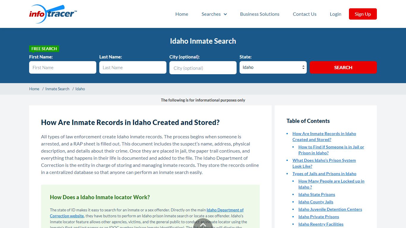 Idaho Inmate Search & Offender Search - Infotracer